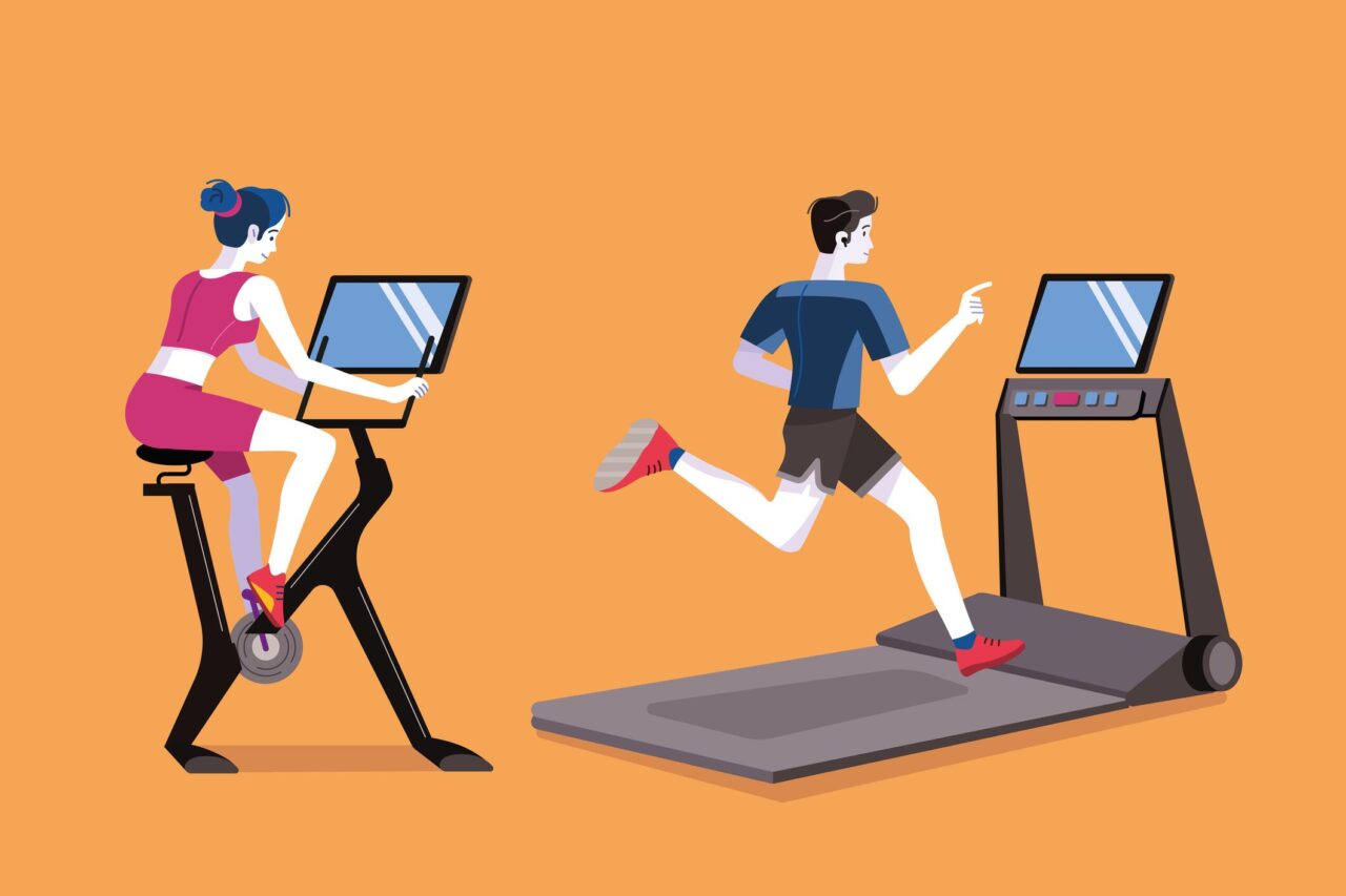 Man and woman in sportwear working out in a gym