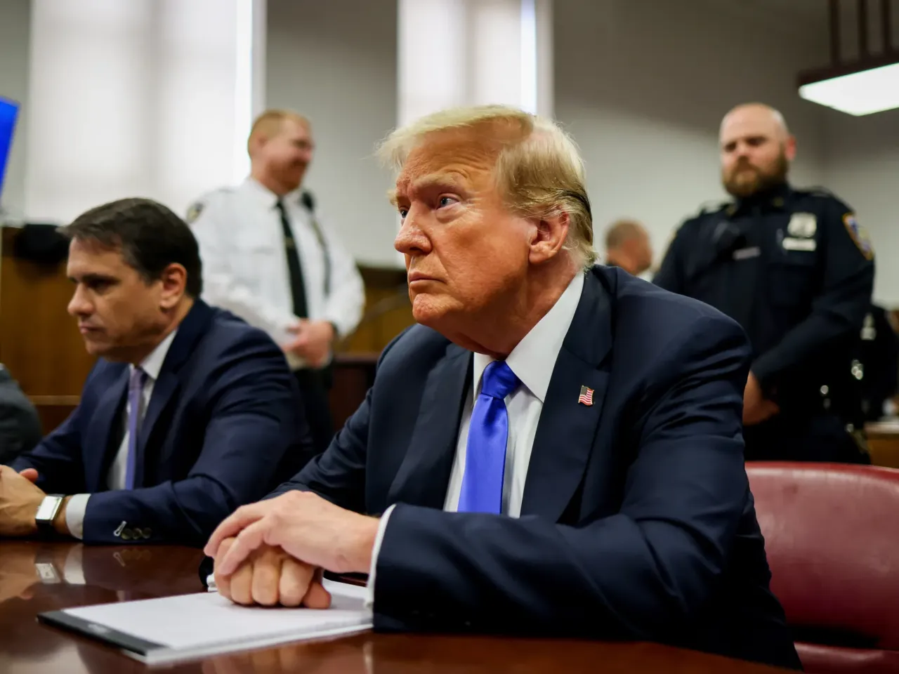 Former President Trump found guilty on all 34 felony charges in hush money trial 1 Former U.S. President Donald Trump sits at the defendant's table inside the courthouse as the jury is scheduled to continue deliberations for his hush money trial at Manhattan Criminal Court on May 30, 2024 in New York City.