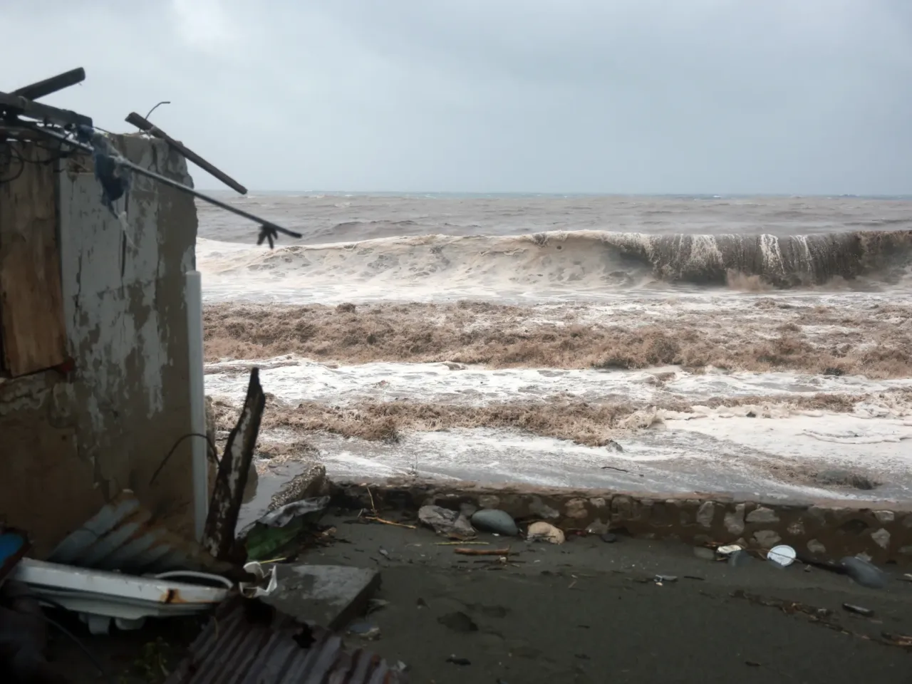Waves crash ashore as Hurricane Beryl passes through the area on July 3, 2024, in Kingston, Jamaica. Beryl has caused widespread damage in several island nations as it continues to cross the Caribbean.