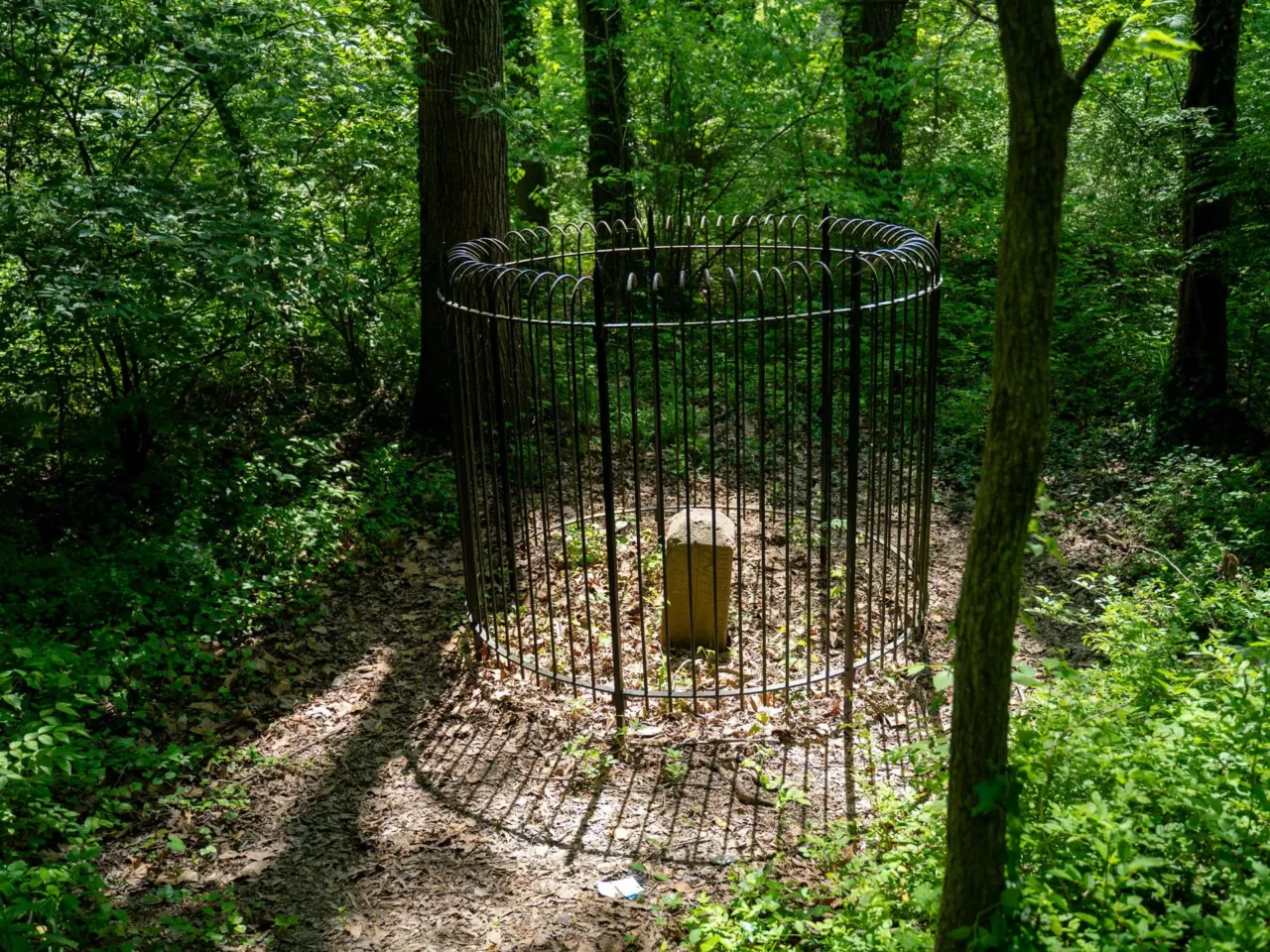 D.C.'s east cornerstone, located at the city's easternmost point, is hidden in a small patch of woods in a residential neighborhood.