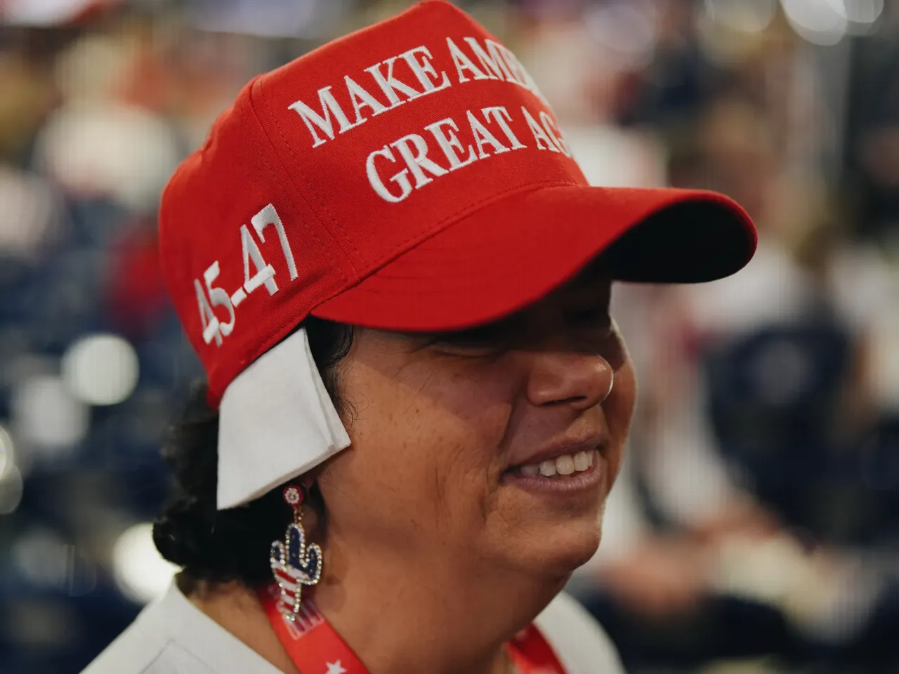 Fashion meets politics on the RNC's red carpet 4 Stacy Goodman, delegate from Arizona, wears a gauze on her ear in solidarity with Donald Trump on the third day of the Republican National Convention.