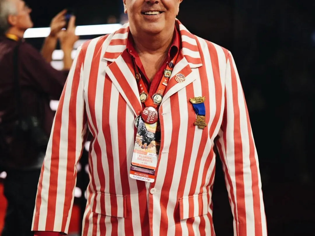 Fashion meets politics on the RNC's red carpet 5 Scott Thomas, delegate from Florida, poses for a portrait on the final day of the Republican National Convention. Grace Widyatmadja/NPR