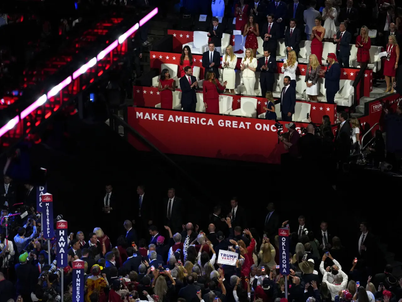 Former First Lady Melania Trump greets the crowd at the Republican National Convention, in Milwaukee, Wisc., on July 18.