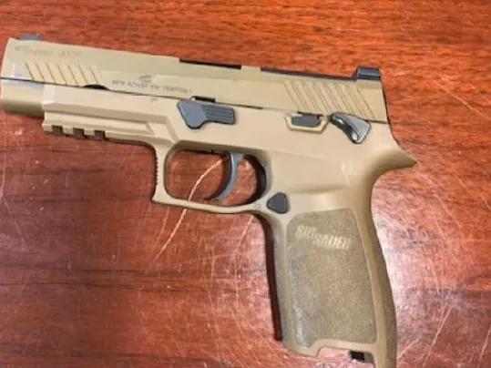 Sig Sauer guns hanging on soldiers' hips may be firing without trigger pull 1 On Feb. 8, 2023, an Army sergeant was wounded when his holster collided with another soldier's holster, causing his Sig Sauer-made pistol—pictured here—to fire, allegedly without a trigger pull.