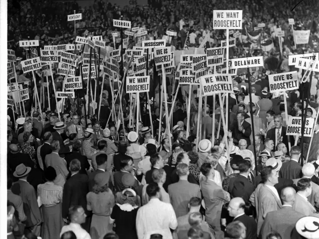 Smoke-filled rooms and pigs for president: Chicago has hosted decades of conventions 2 Delegates carrying state standards and placards proclaiming "We Want Roosevelt" and "Give Us Roosevelt" jammed the aisles in the Chicago Stadium after President Roosevelt was nominated for a third term at the Democratic Convention on July 17, 1940. Chicago has played host to 24 major-party conventions since 1860.