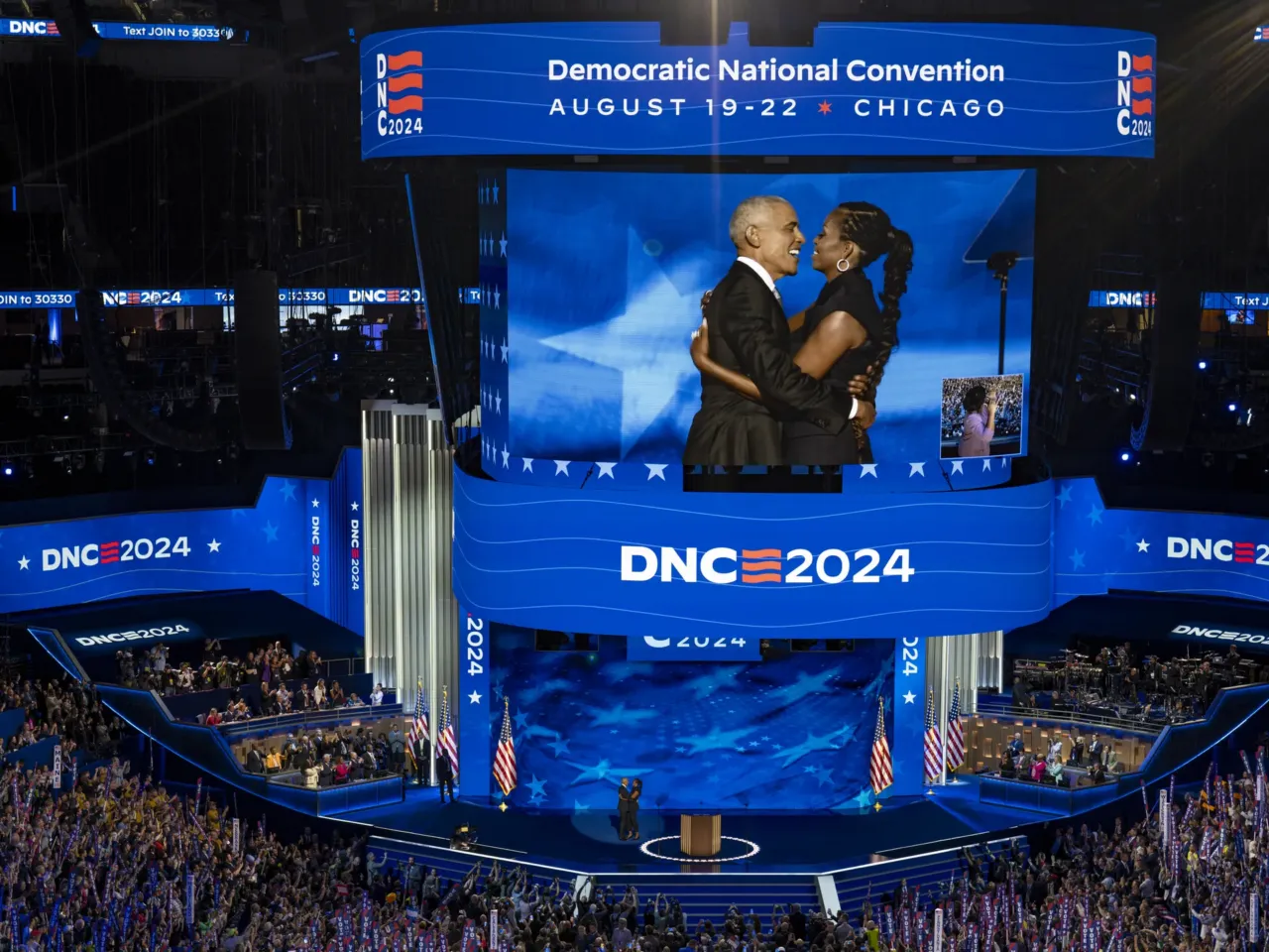 What we saw at the DNC in Chicago 10 Former President Barack Obama and Former US First Lady Michelle Obama embrace on the second night of the DNC.