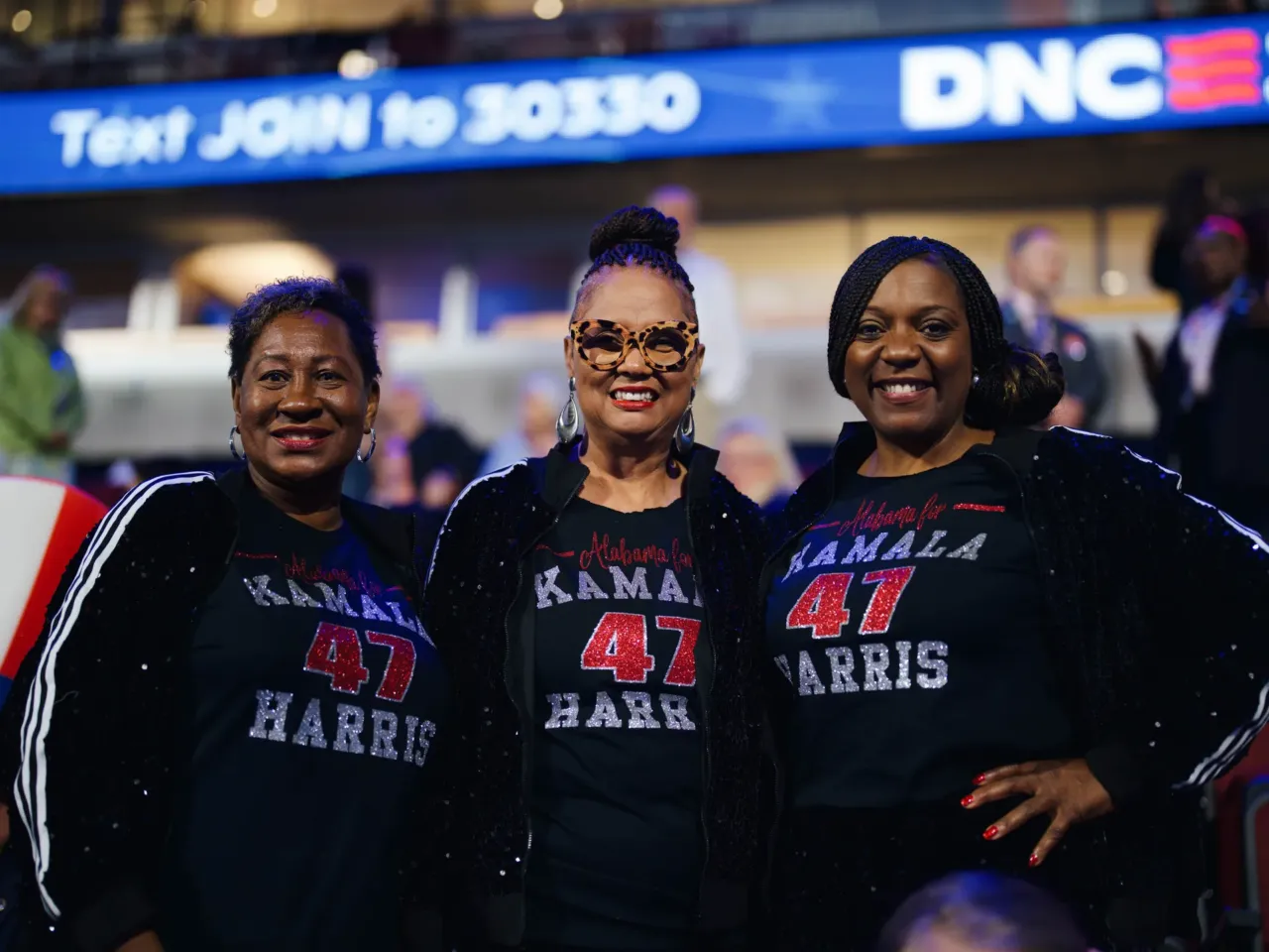 At last week's DNC, even the fashion choices carried political messaging 3 Carolyn Culpepper (left), Sherry McClain (center) and Merika Coleman, delegates from Alabama, are known by the state's Democratic delegation as "the Bling Sisters."