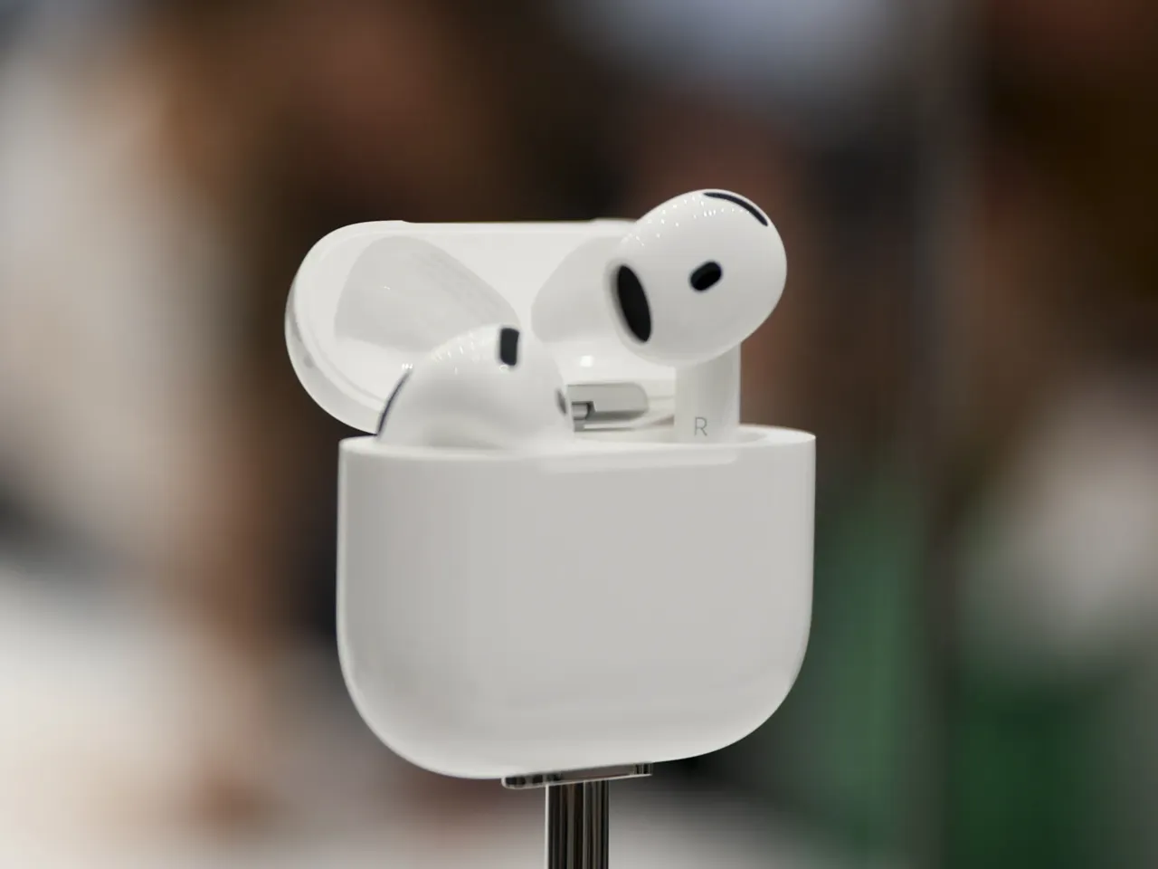 AirPods are displayed during an announcement of new products at Apple headquarters on Sept. 9 in Cupertino, Calif.
