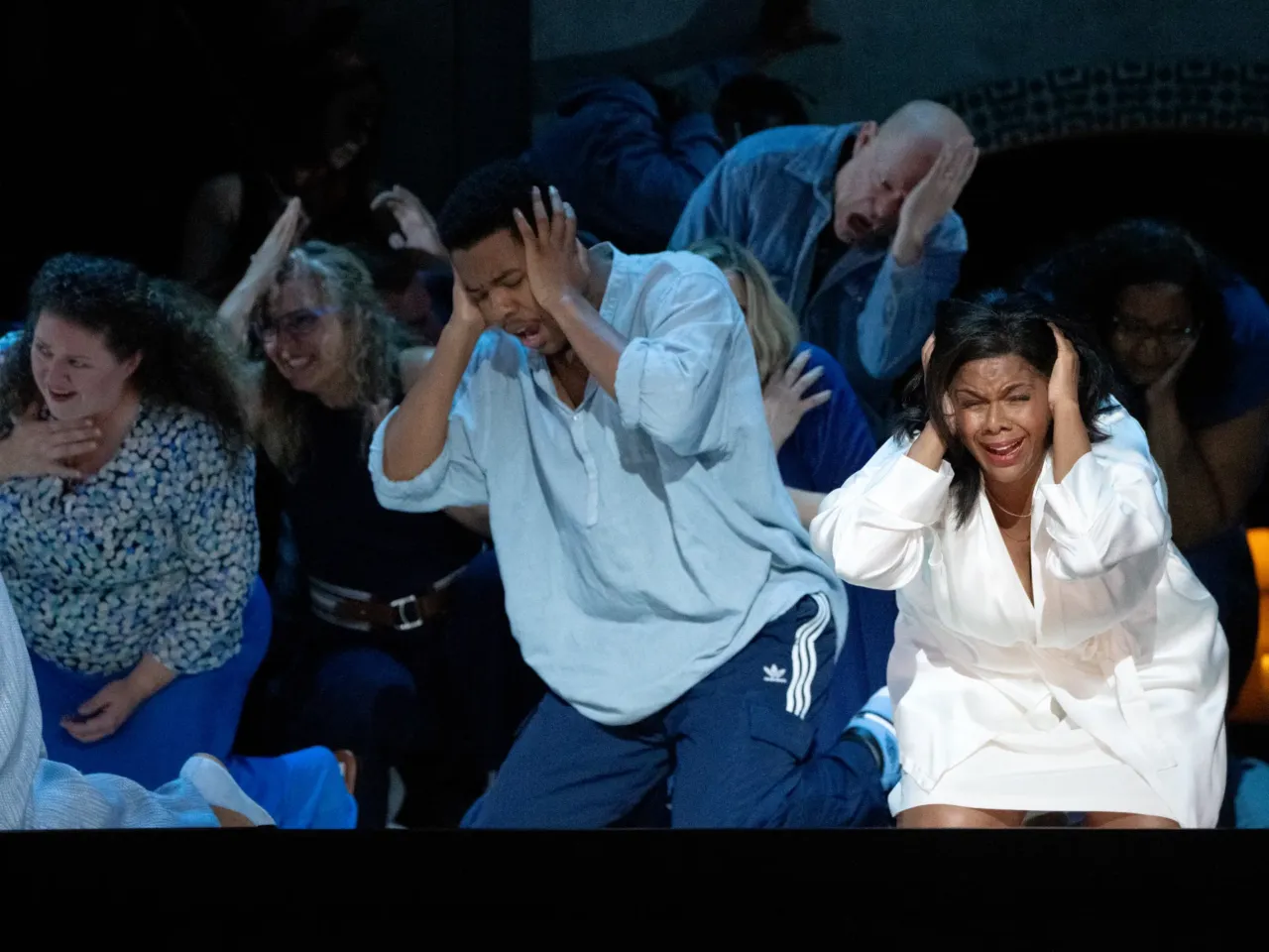 Characters hear the mysterious hum during a scene in Missy Mazzoli's The Listeners.