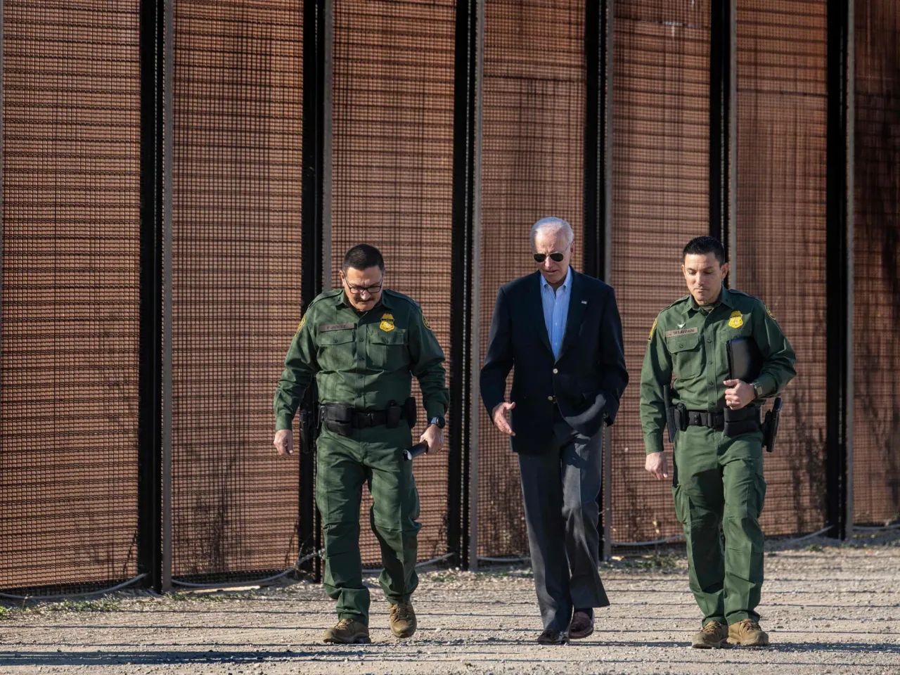 President Joe Biden speaks with US Customs and Border Protection officers as he visits the US-Mexico border in El Paso, Texas, on January 8, 2023.
