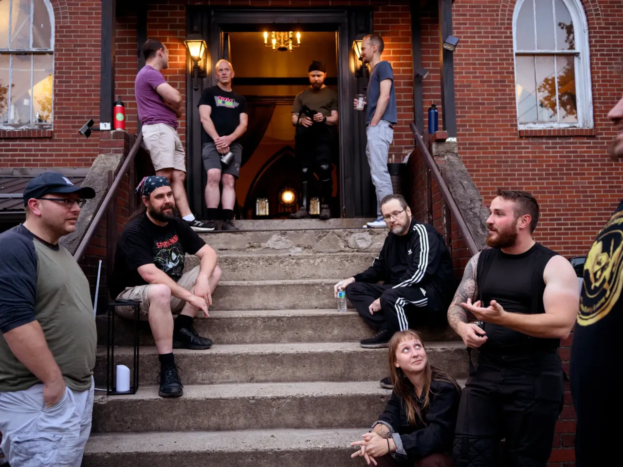 You can sword-fight at this club. But no politics allowed 5 Members gather on the steps of the former Catholic church where Pittsburgh Sword Fighters hosts a Friday Night Fights long-sword tournament.