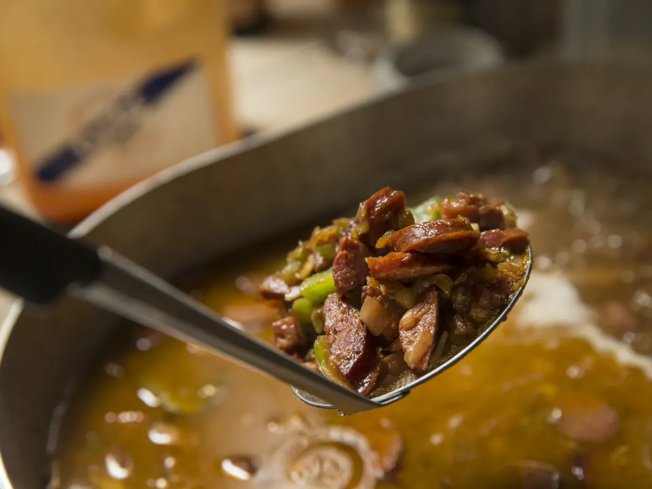 Don't throw away that turkey carcass until you try this Cajun gumbo 2 Andouille or other sausage adds a kick to the thick turkey bone gumbo broth.