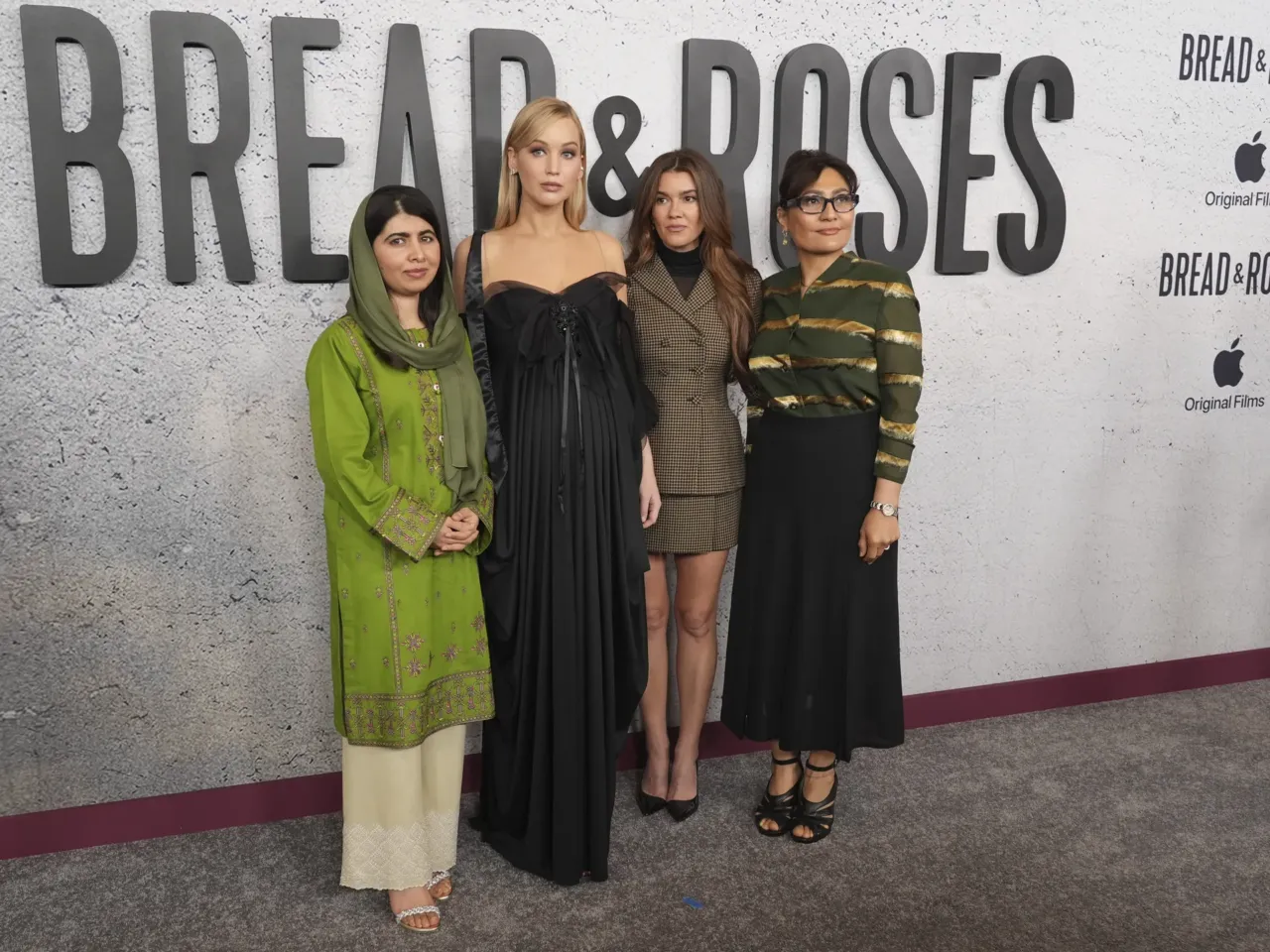 'Bread & Roses' is a guerrilla film about Afghan women protesters 1 The team behind Bread & Roses: From left, executive producer Malala Yousafzai, producers Jennifer Lawrence and Justine Ciarocchi, and director/producer Sahra Mani at the November premiere of the documentary film about Afghan women.