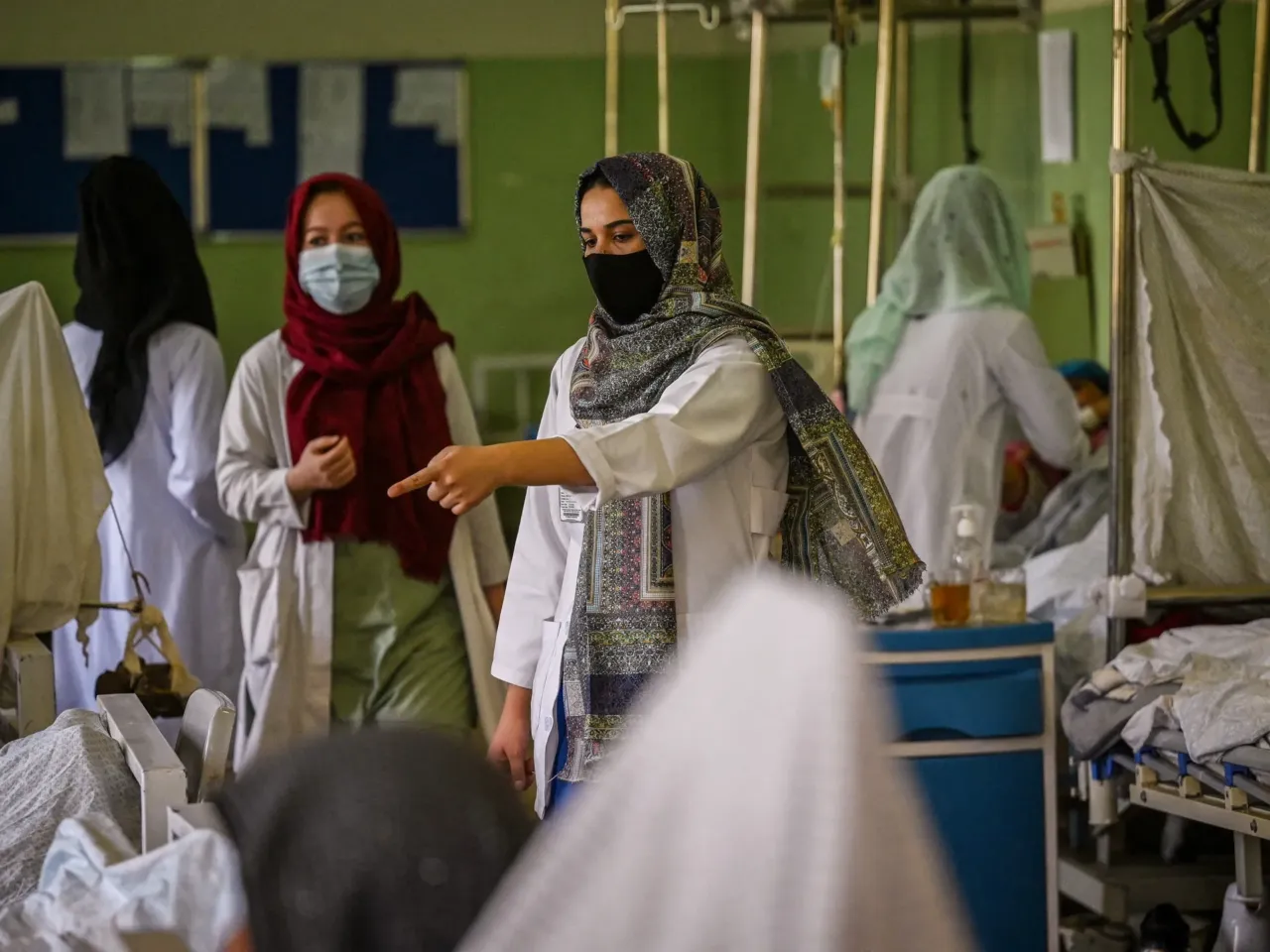 Nurses caring for patients at Wazir Akbar Khan hospital in Kabul on September 1, 2021. Since assuming power that year, the Taliban has curtailed educational opportunities for women. This week they reportedly banned women from studying nursing and midwivery.