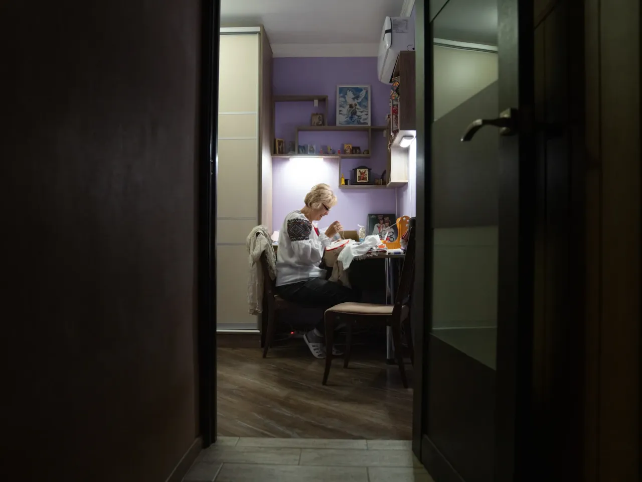 Hanna Haiduk does her embroidery mostly at home in Uzhhorod, a city in western Ukraine. She lost her son when he went to fight at the beginning of Russia's full-scale invasion in 2022.