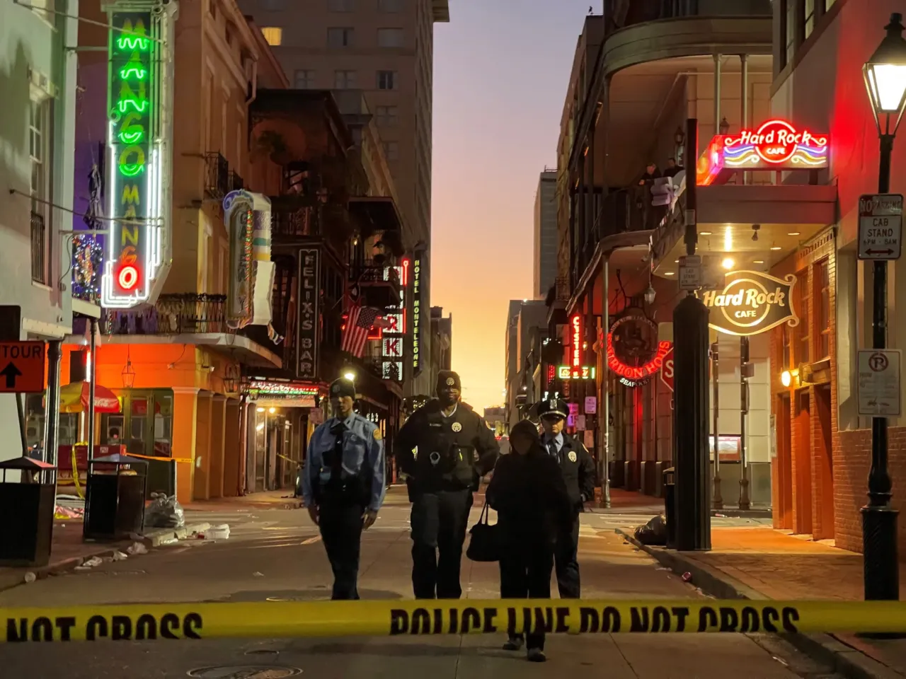 Police cordon off the area around the site of the overnight attack in New Orleans.