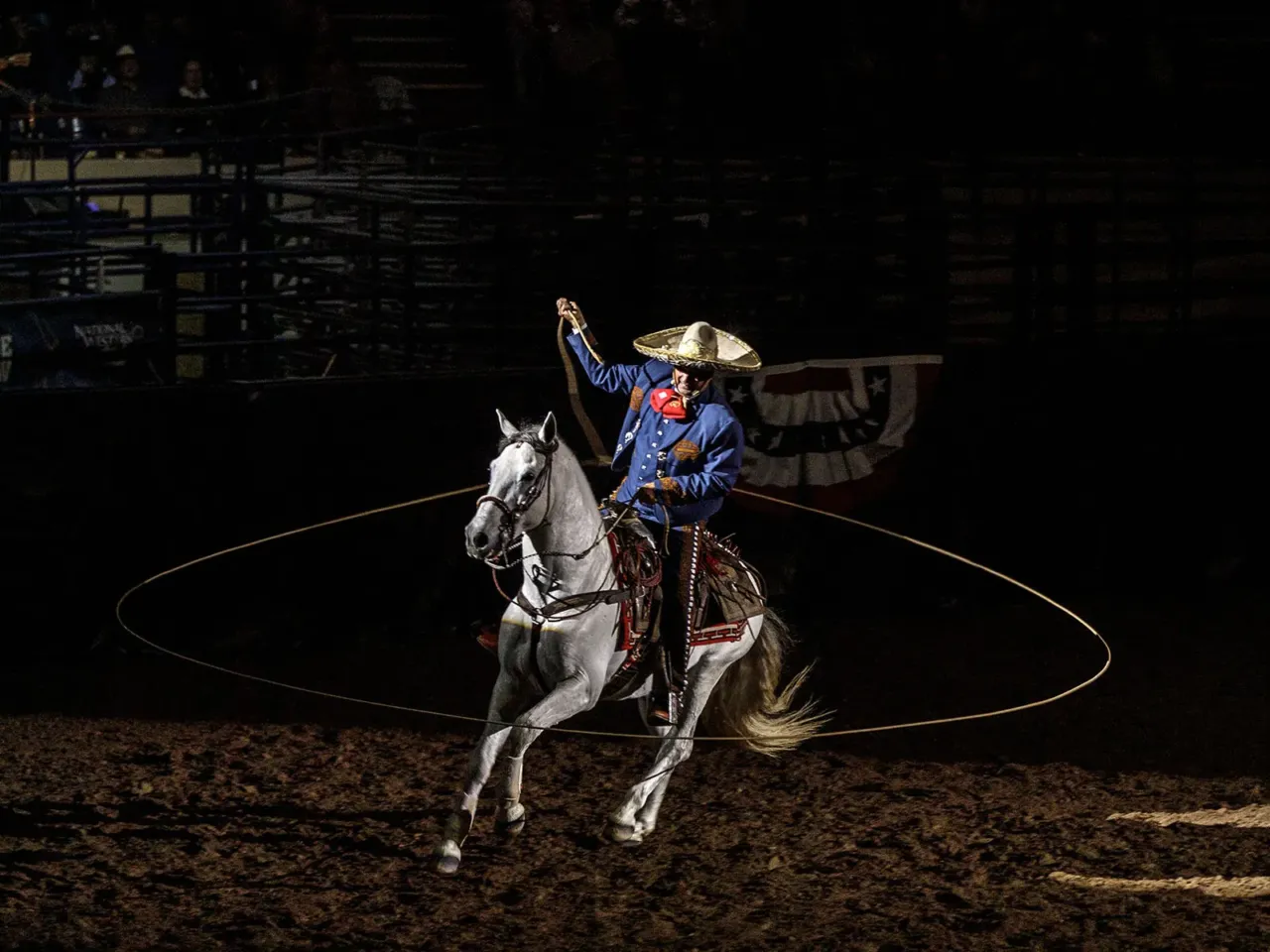 Gerardo "Jerry" Diaz, a fourth-generation charros from New Braunfels, Texas, performs at the National Western Stock Show and Rodeo on Jan. 8, 2023.