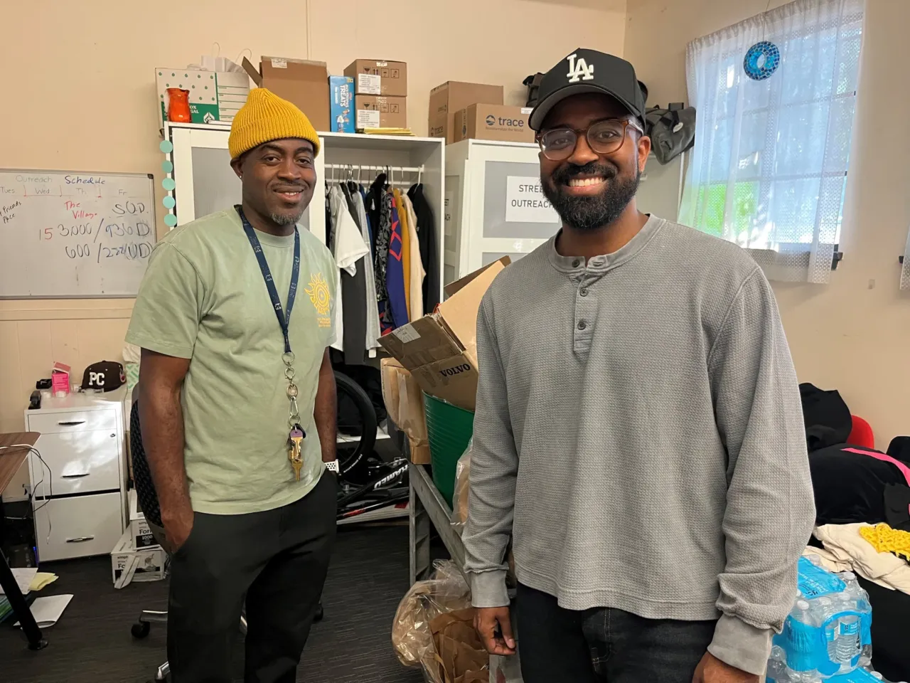 Cedric Meadows (left), director of outreach, and Anthony Conley, director of support services, at the nonprofit shelter Covenant House California.