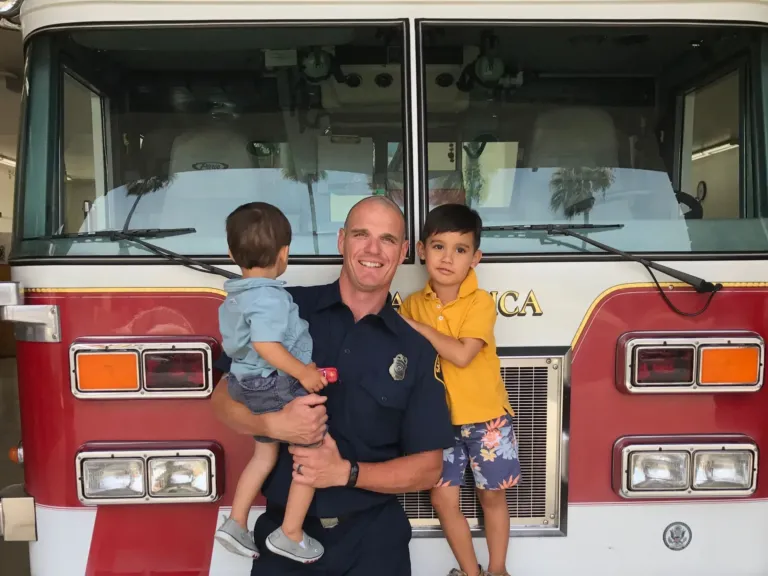 A California fifth grader interviews his firefighter father