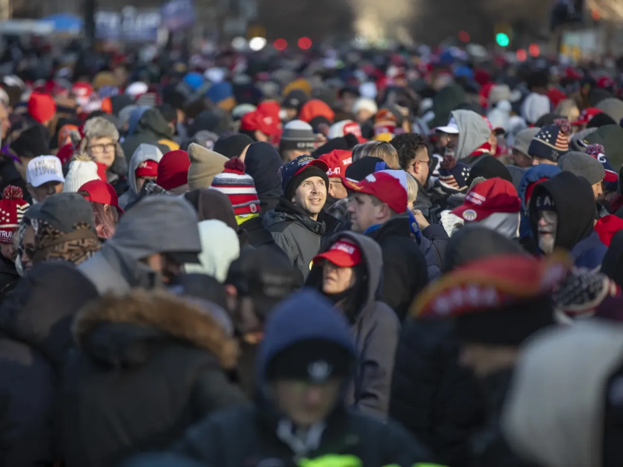 Thousands line up to enter the Capital One Arena to attend the Trump inauguration watch party.