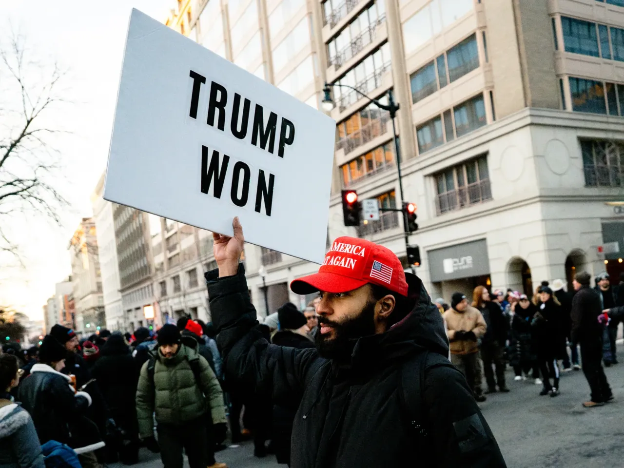 Belio Martinez, of New York City, celebrates President Donald Trump's second inauguration on Monday, Jan. 20, 2025, in Washington D.C. "I'm ready for Biden to get out and for Trump to get back in the White House and get back to work," he said, adding he felt Democrats got much wrong about Latino men. "I feel like they lost our vote by [… taking it] for granted. We get Democrats into office and they promise all these things and then at the end of the day, they don't do much for us."
