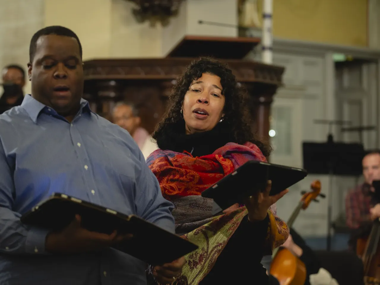 After 138 years, a Black composer's magnum opus finds a stage 3 Baritone Joshua Conyers and soprano Mary Elizabeth Williams sing in a rehearsal of the nearly lost 1887 opera Morgiane, perhaps the oldest opera composed by a Black American.