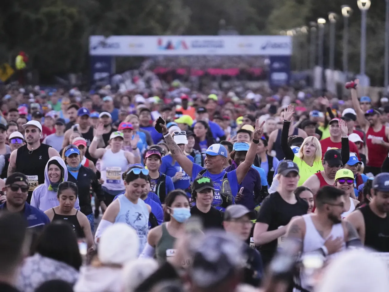 He lost his first LA Marathon medal in the fires — this weekend he got his second 2 Participants prepare for the start of the Los Angeles Marathon Sunday, in Los Angeles.