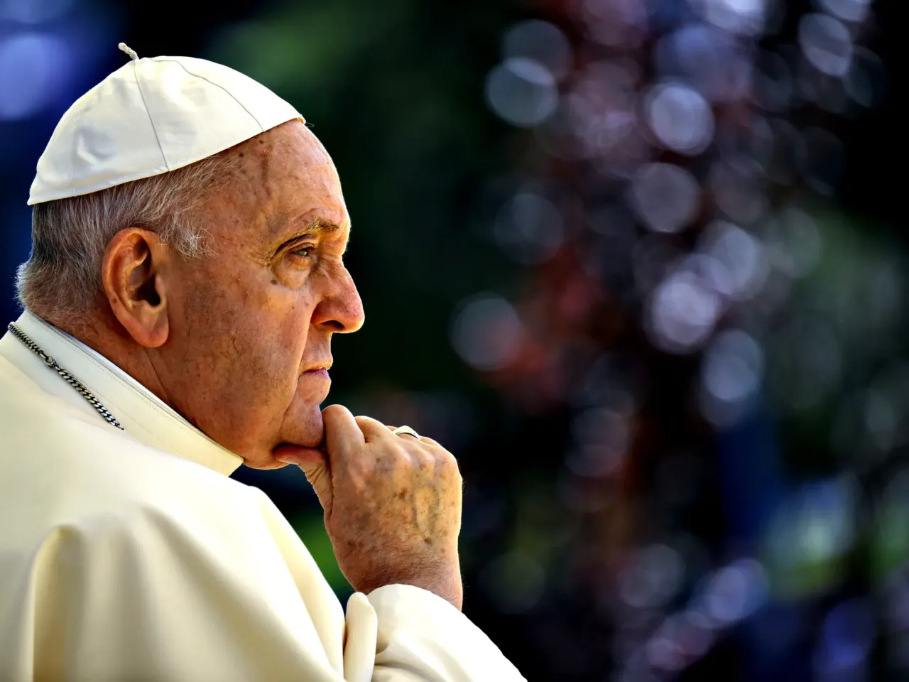 Pope Francis meets students at Portugal's Catholic University on Aug. 3, 2023 in Lisbon, Portugal.
