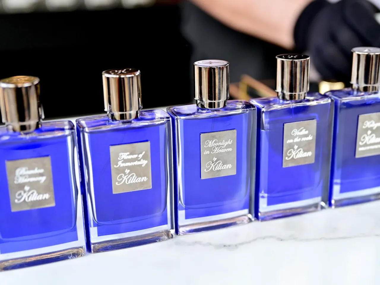 A view of Kilian perfume bottles on display at the Made In America Festival at Benjamin Franklin Parkway on September 4, 2022 in Philadelphia, Pennsylvania.