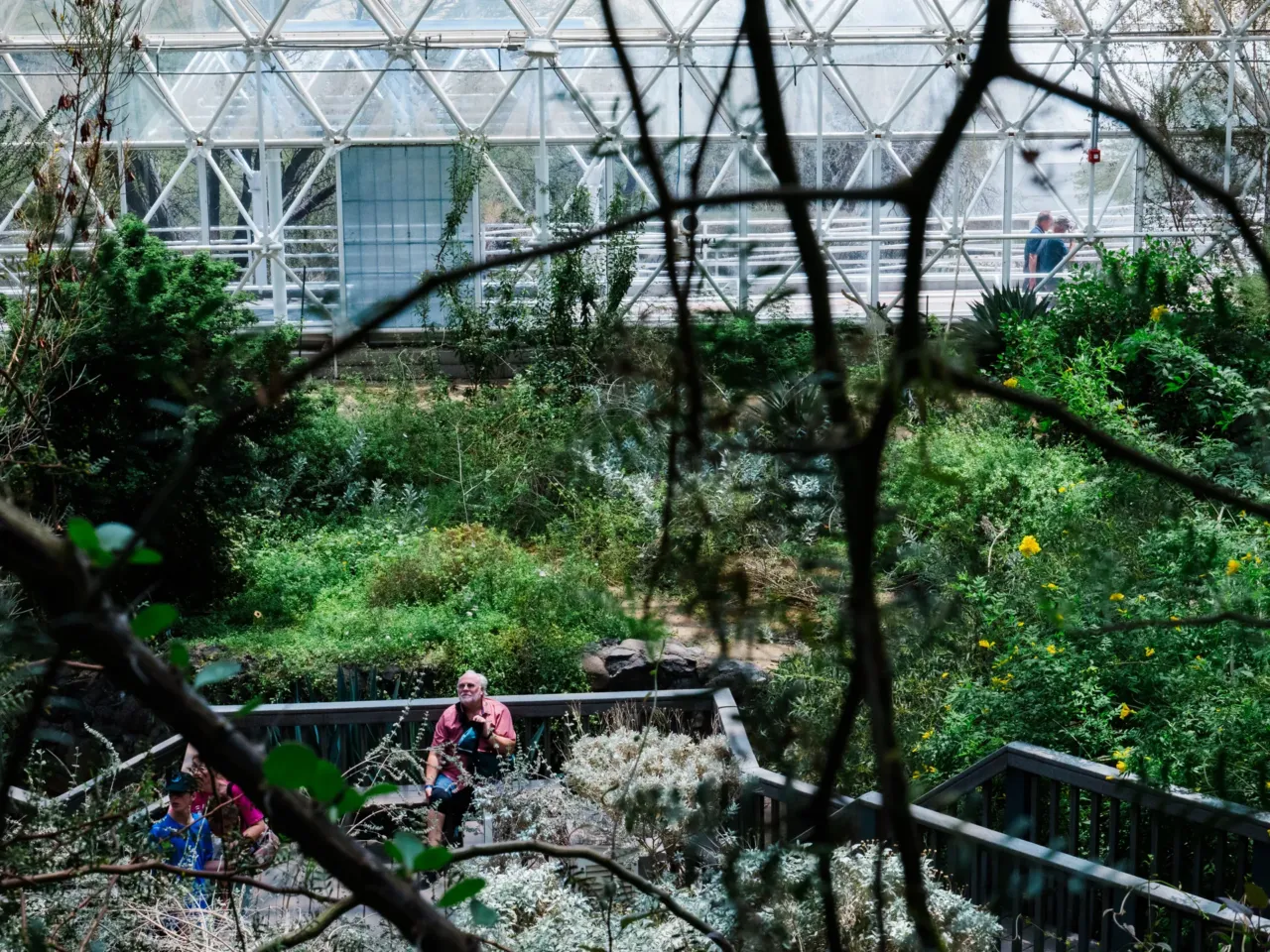 Inside the evolution of Biosphere 2, from '90s punchline to scientific playground 10 Guests explore in the fog desert at Biosphere 2 on June 20, 2025, in Oracle, Ariz.