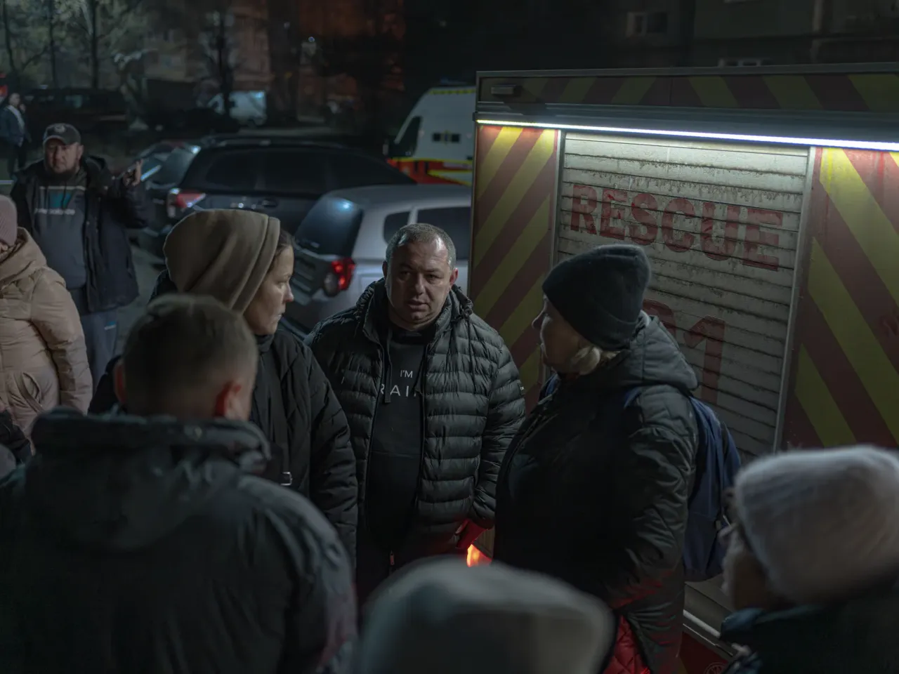 Sumy, a center of Ukrainian culture, lives in the crosshairs of a new Russian offensive 4 The acting mayor of Sumy, Artem Kobzar, talks to residents of an apartment complex hit by a Russian drone strike early this year.