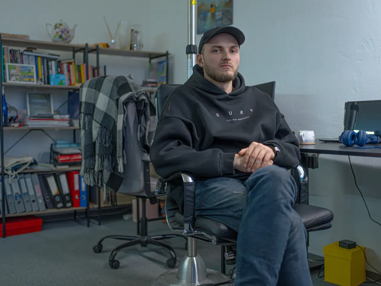 Sumy, a center of Ukrainian culture, lives in the crosshairs of a new Russian offensive 6 Dmytro Tyshchenko, co-founder and CEO of CUKR, an online magazine focusing on community news in Sumy, at his office earlier this year. "We are here to challenge Russian propaganda and the constant depressive situation of war," he said. CUKR lost more than half of its funding after the Trump administration shut down USAID.
