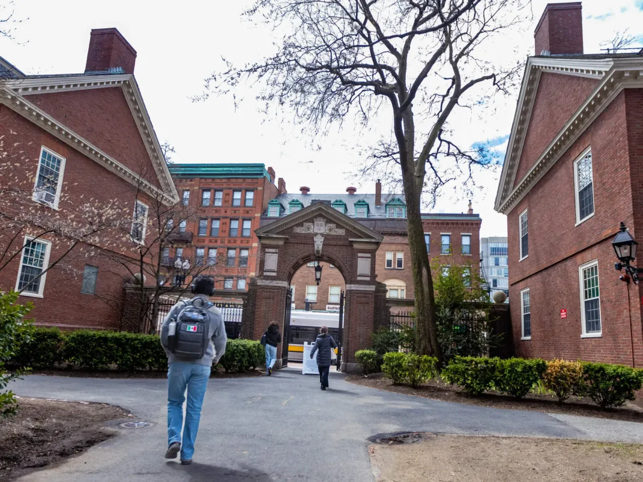 Students walk through Harvard Yard.