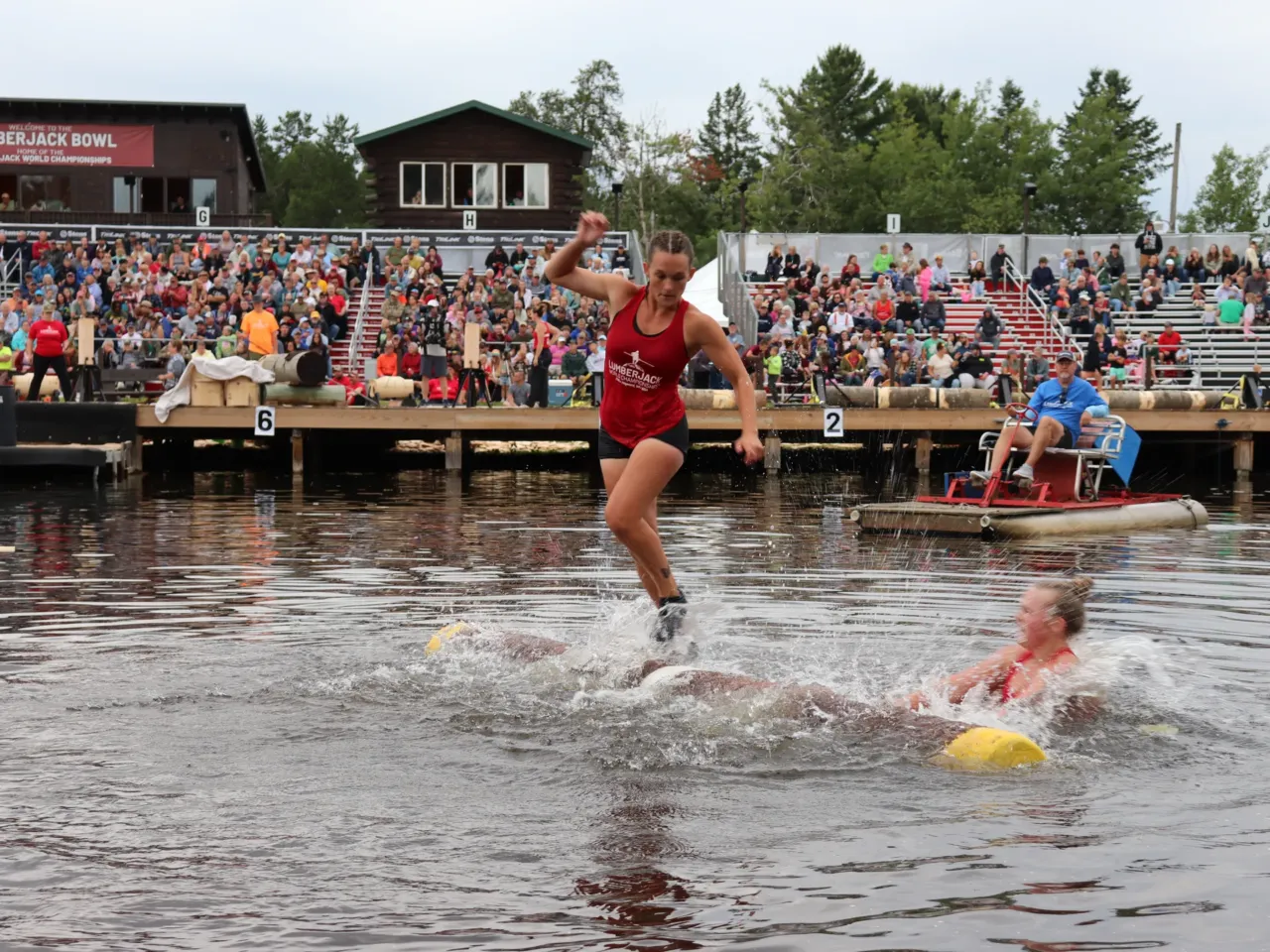 Hit the road, Jack! Lumberjills chip their way into timber sports 4 24-year-old Livi Pappadopoulos from La Crosse County, Wisconsin, competes in women's log rolling, in which two athletes try to make each other fall off the log without touching each other.
