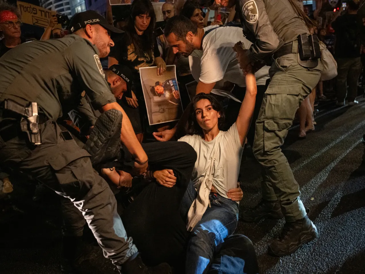 A Palestinian activist was killed by the violence he sought to stop 7 Police officers attempt to clear demonstrators from the street during a protest over the death of Palestinian activist Awdah Hathaleen on Aug. 3, 2025 in Tel Aviv, Israel.