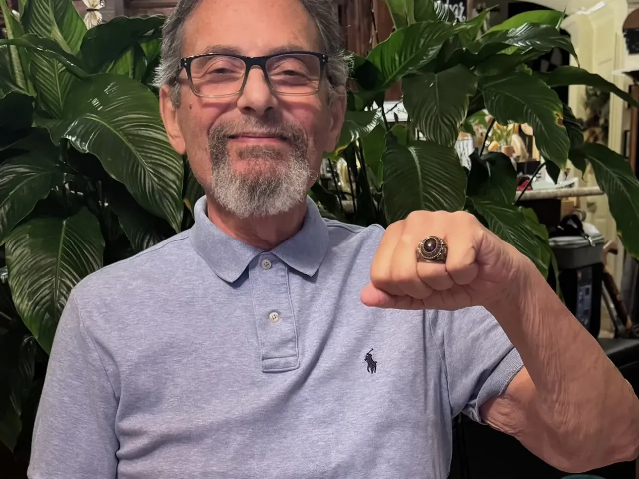 Al DiStefano with the ring he received upon graduating from Fordham University in 1969. The ring was found by David Orlowski using a metal detector just a few miles from where DiStefano says he lost it.