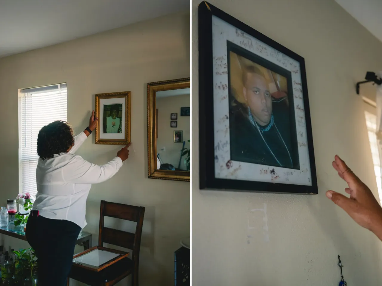 In New Orleans, memories of Katrina remain vivid 20 years later 4 Marguerite Doyle Johnston touches a framed photograph of her son Chivas, who was killed on January 13, 2007 while living in a FEMA trailer next door.