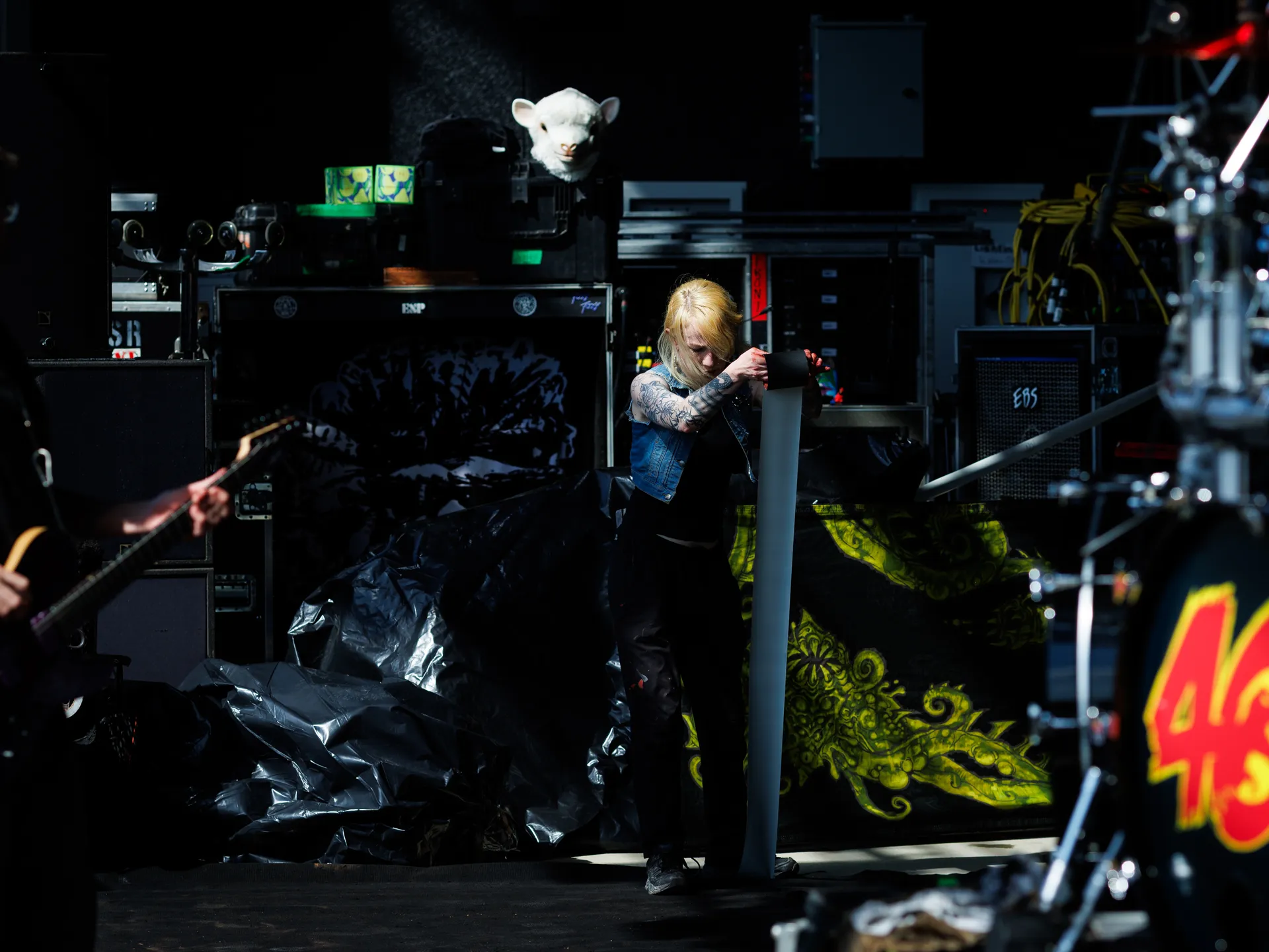 Joy and happiness radiate when GWAR and Lamb of God return to Richmond 15 Margaret Rolicki, GWAR artist, helps set up the stage with Michael Derks, Balsac the Jaws of Death's human thrall, before GWAR's performance at Allianz Amphitheater.