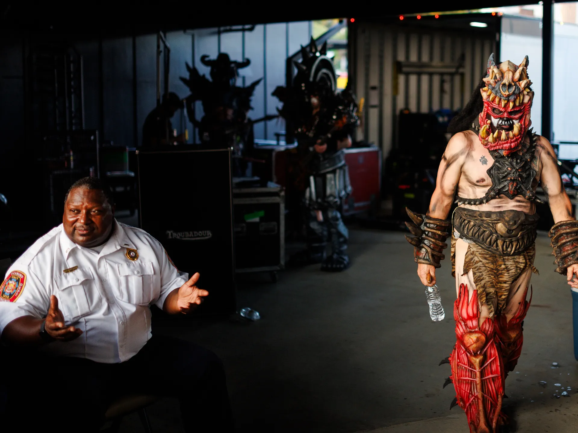 Joy and happiness radiate when GWAR and Lamb of God return to Richmond 26 GWAR's Jizmak Da Gusha takes the stage as a security guard talks alongside him.