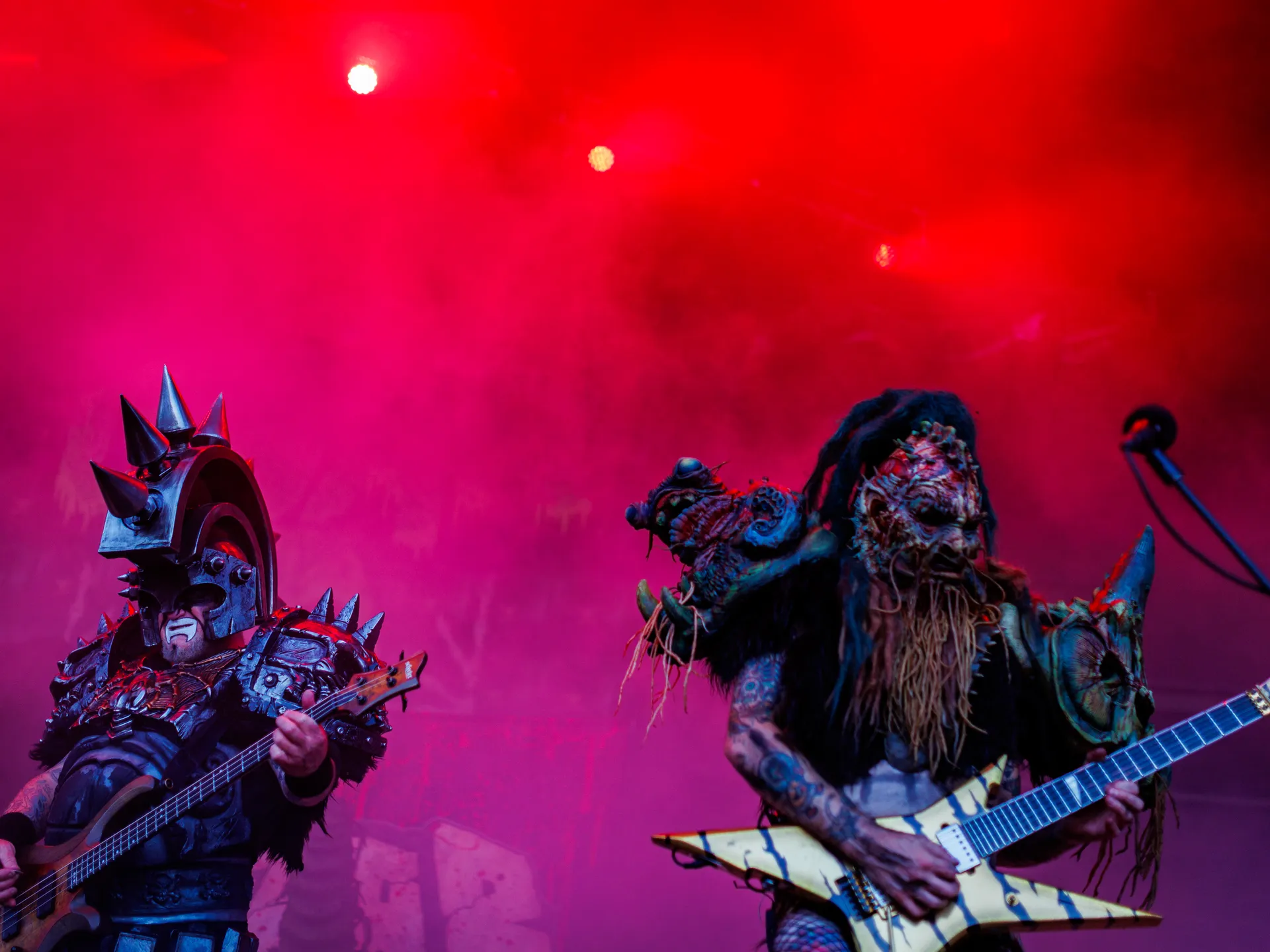 Joy and happiness radiate when GWAR and Lamb of God return to Richmond 35 Beefcake the Mighty, left, performs with Grodius Maximus during a GWAR performance at Allianz Amphitheater in Richmond on July 24, 2025.