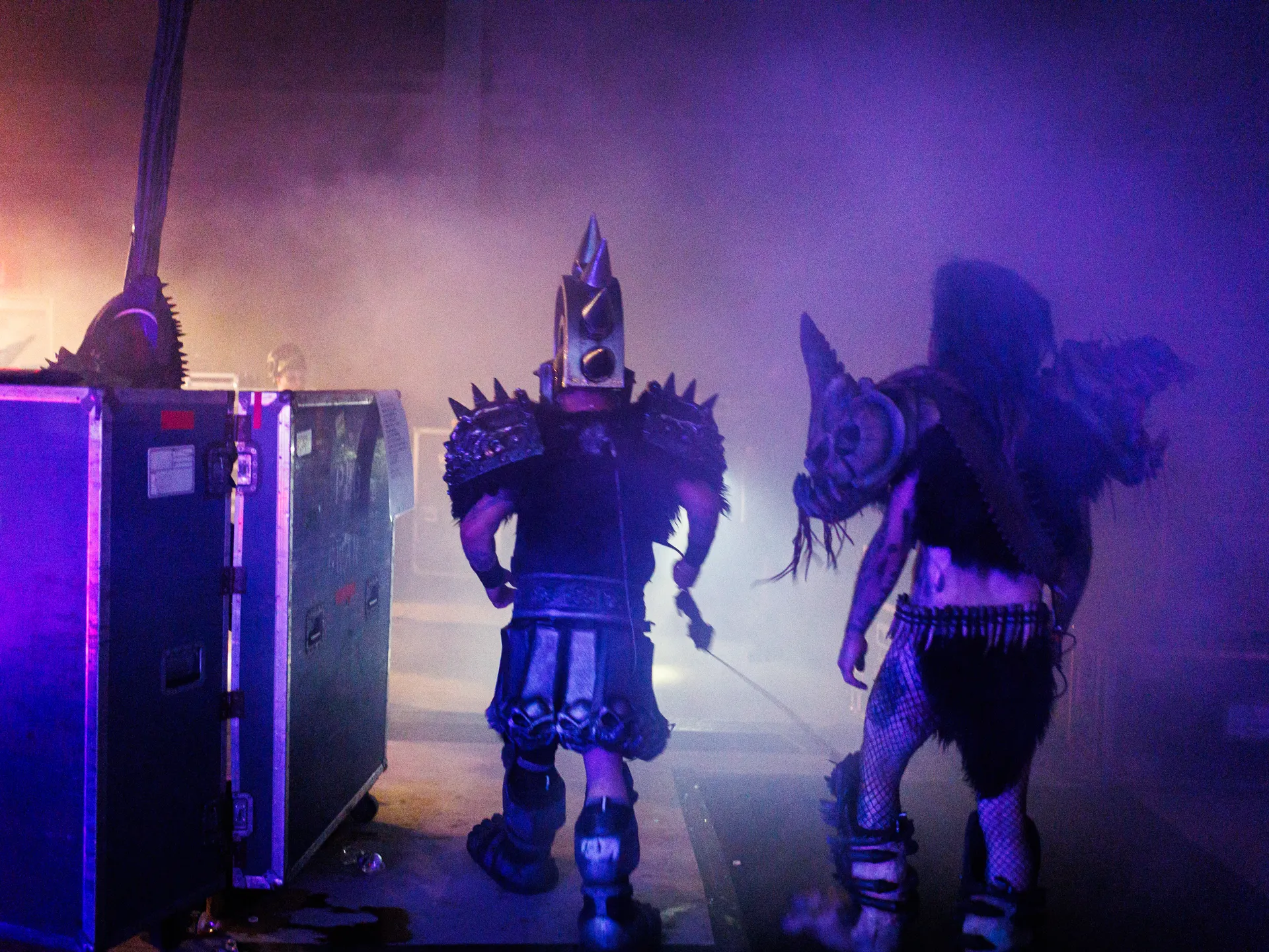 Joy and happiness radiate when GWAR and Lamb of God return to Richmond 49 Beefcake the Mighty, left, leaves the stage with Grodius Maximus after GWAR's performance at Allianz Amphitheater in Richmond on July 24, 2025.