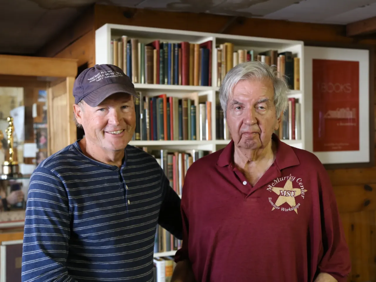 George Getschow (left,) now head of the Larry McMurtry Literary Center, with the author at the Archer City Writers Workshop in 2014.