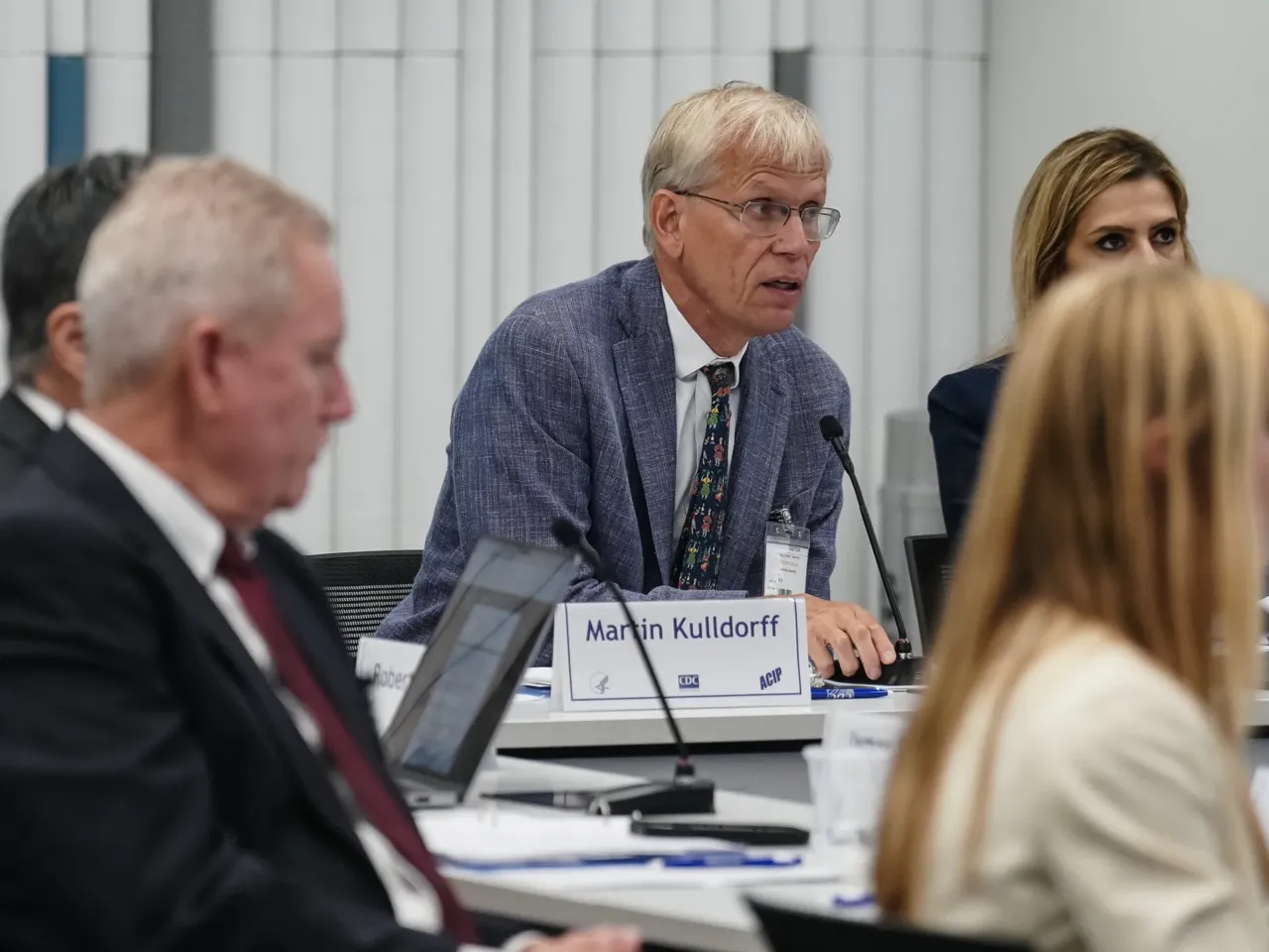 Martin Kulldorff, chairman of the CDC's Advisory Committee on Immunization Practices, speaks during a Thursday meeting of the panel in Chamblee, Ga.