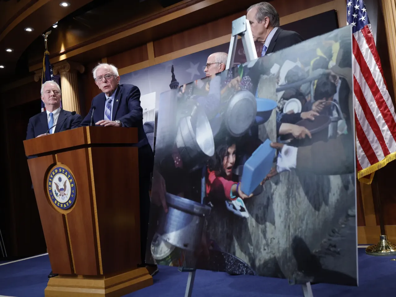 A question of intent: Is what's happening in Gaza genocide? 5 Sen. Bernie Sanders, I-Vt. (behind lectern) — joined by fellow senators (from left) Chris Van Hollen, D-Md.; Peter Welch, D-Vt.; and Jeff Merkley, D-Ore. — speaks at a news conference on restricting arms sales to Israel on Nov. 19, 2024, at the U.S. Capitol.