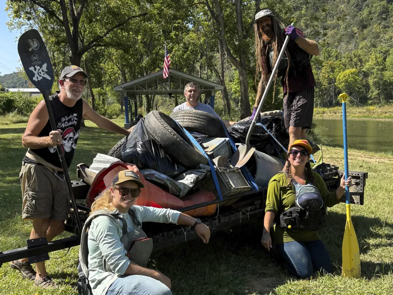 The Nolichucky River clean up crew. (left to right) Michael Crooks, Parrish Ross, Justin Morgan, Amelia Taylor, Nick Wirick.