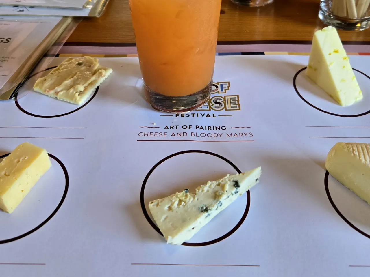 How to do a Wisconsin cheese festival right 4 Participants get a chance to sample five different cheeses in the class, the art of pairing cheese with bloody marys or in this case a bunny mary. The drink is infused with a spicy carrot juice along with aquavit and topped with lemon, pepperoncini and a chili-tangerine olive.