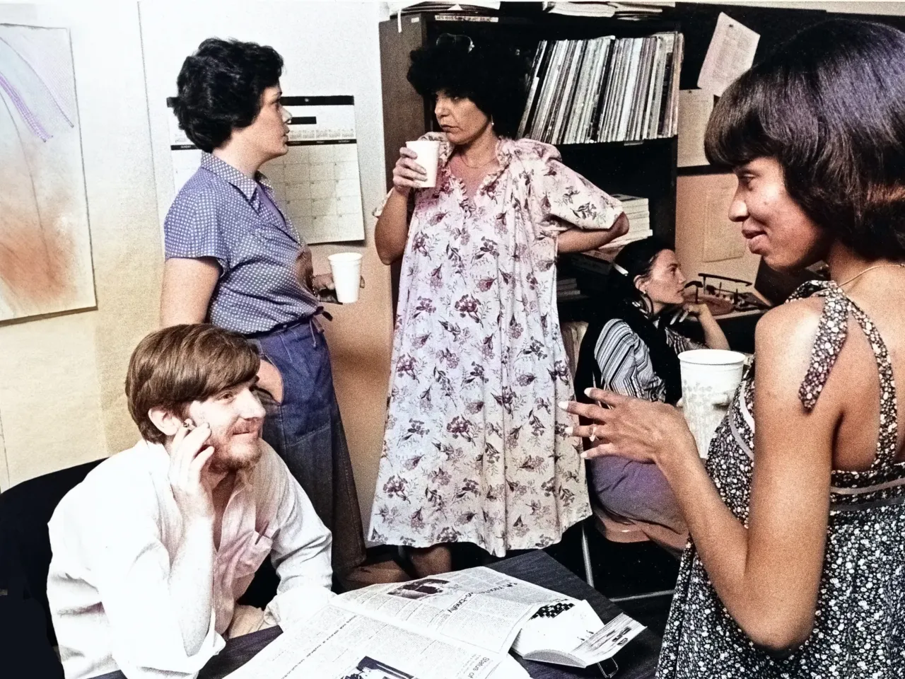 Susan Stamberg (center) takes a break with the All Things Considered team.
