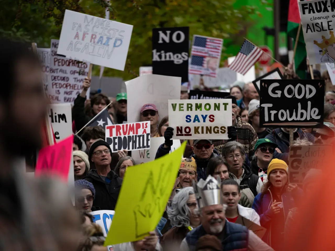 Protestors gathered at City Hall Park in Burlington, VT.