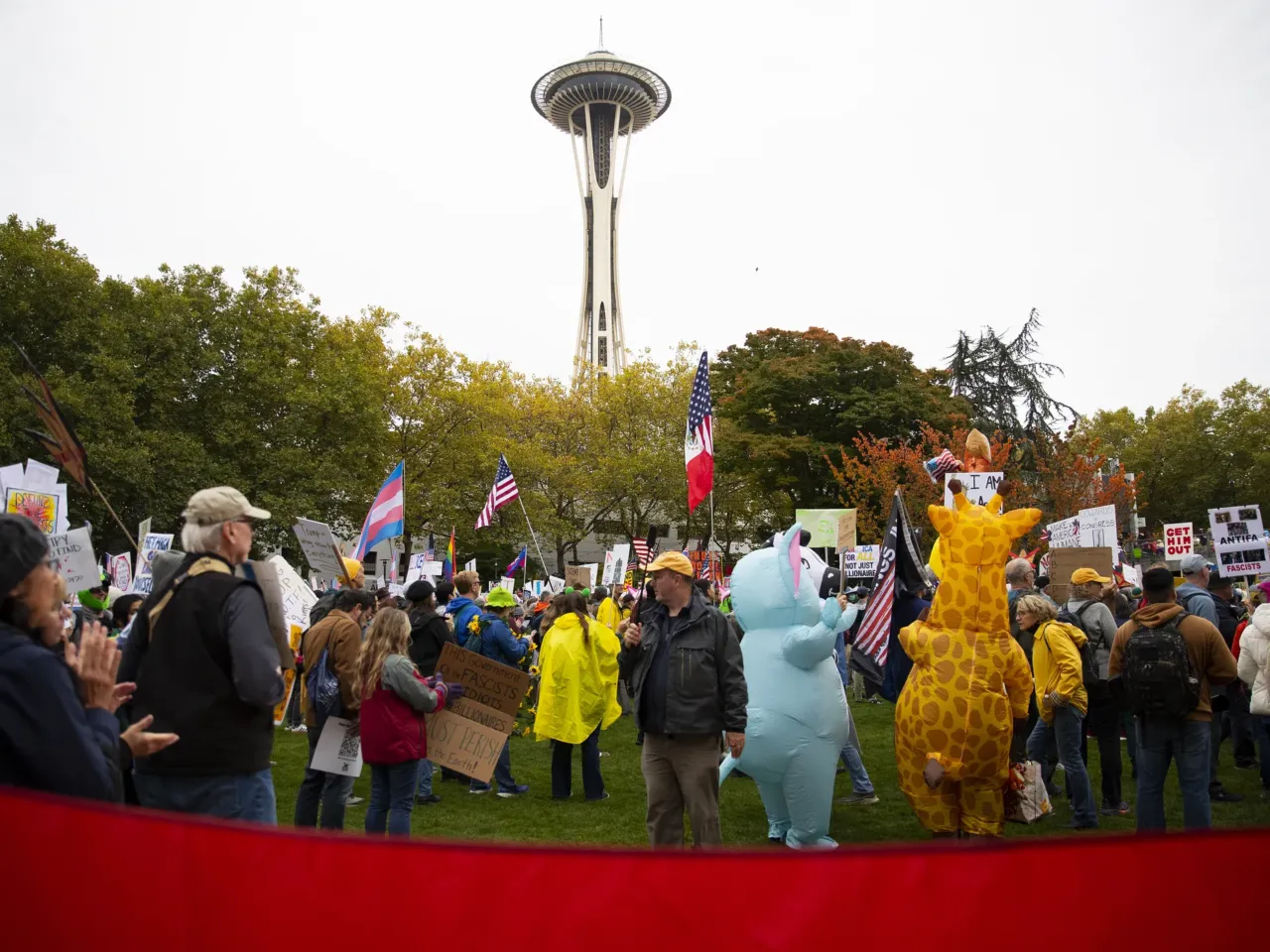 Protesters gather for the No Kings rally at Seattle Center on Saturday, October 18, 2025, in Seattle, Wa.