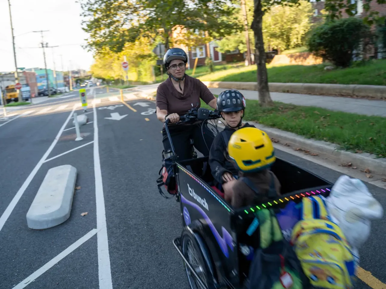 Almagor's four-mile ride to school is mostly on protected bike lanes and trails.